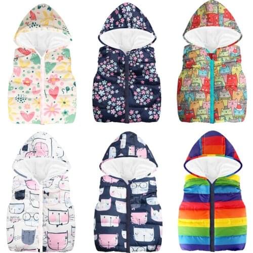 Fashion Vest for Girls Boys Hooded Cotton Winter Baby Girl clothes Boy Hooded Print Vests Kids Sleeveless Jacket Kids Outerwear
