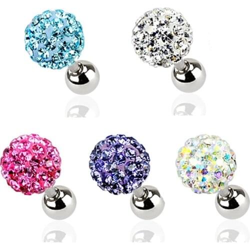 MODRSA 1Piece 1.2x6mm Crystal Ball Ear Bone Nail Barbell Cartilage Earrings Ear Stud Tragus Helix Piercing Piercing Oreja