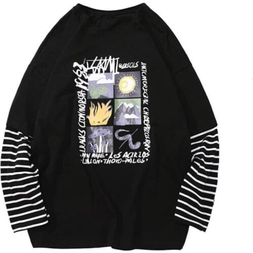 2021 Long Sleeve Fake Two-piece T Shirt Striped Big Shirts Men Clothing Men Fashion Oversized Tees Clothes Tshirt Mens tops