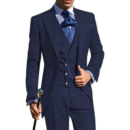 Slim Fit Men Tail Coat 3 Pieces Business Wedding Tuxedo for Groom Dinner Party Male Fashion Suits Jacket with Vest Pants 2021
