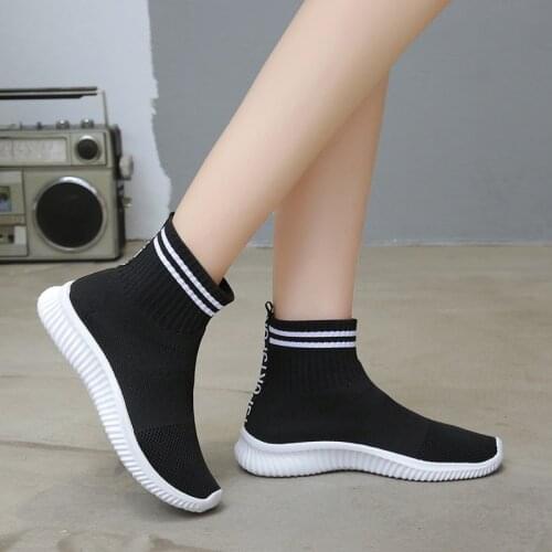 New autumn breathable elastic platform casual shoes single shoes high-top knitted sports flat-soled womens shoes