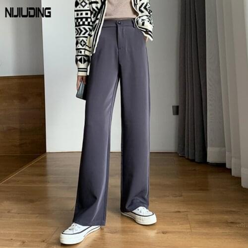 Casual High Waist Loose Wide Leg Pants Women Spring Autumn Loose Female Floor-Length Straight Suits Pants Office Ladies Trousers