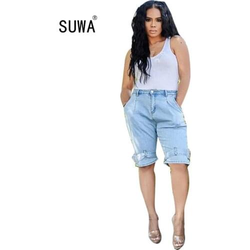 2020 Hot Sale High Waist Casual Denim Skinny Ripped Pants High Waist Stretch Jeans Plus Size Female Short Jean For Woman