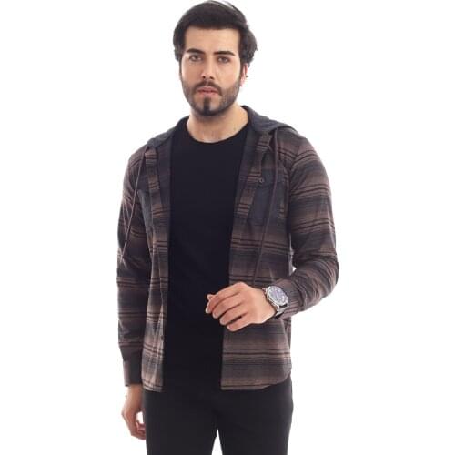 WOODCUTTERS HOODED CASUAL SLYM FİT MALE GÖMLEĞİ (BLACK BEIGE)