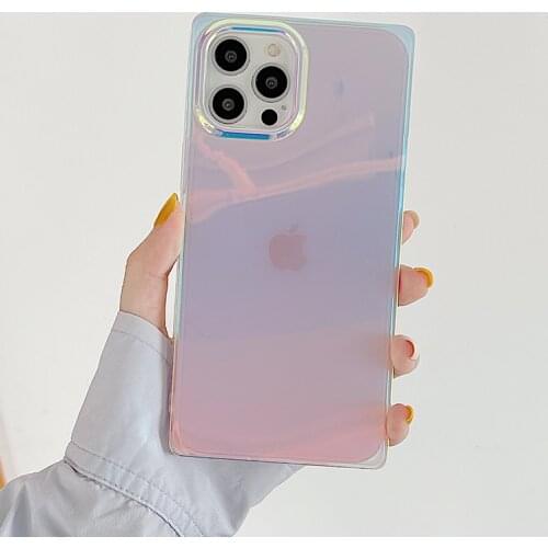 Luxury Square Transparent Phone Case For iPhone 12 11 Pro Max Mini 7 8 Plus X XR XS Max SE2020 Fashion Laser Gradient Soft Cover
