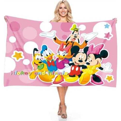 Disney Mickey Mouse Minnie Mouse Pink Beach Towel Adults Kids 3d Print Microfiber Rectangular Bath Towels Shower Towels Bathroom
