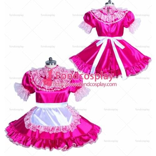 French Sissy maid Satin lockable dress Uniform cosplay costume Tailor-made[G3933]
