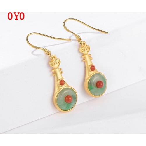 S925 silver gold-plated southern red agate jade earrings