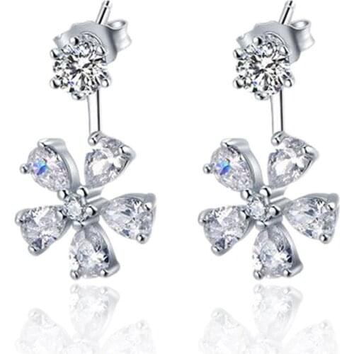 925 sterling silver Filled White Zircon Stud Earrings For Women Wedding Fashion Jewelry Vintage CZ Zircon Earrings Girl