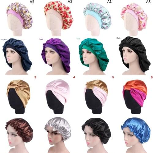 Women Night Sleep Hat Adjust Satin Bonnet Hair Styling Cap Long Hair Care 29 Styles Silk Head Wrap Shower Cap Hair Styling Tools