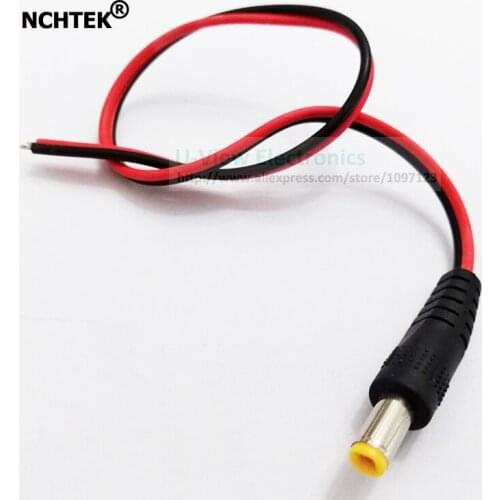 NCHTEK Yellow Tips DC 5.5x2.1mm Male Plug Power Cord/Pigtail Connector Cable For CCTV Cameras About 30CM/Free Shipping/80PCS
