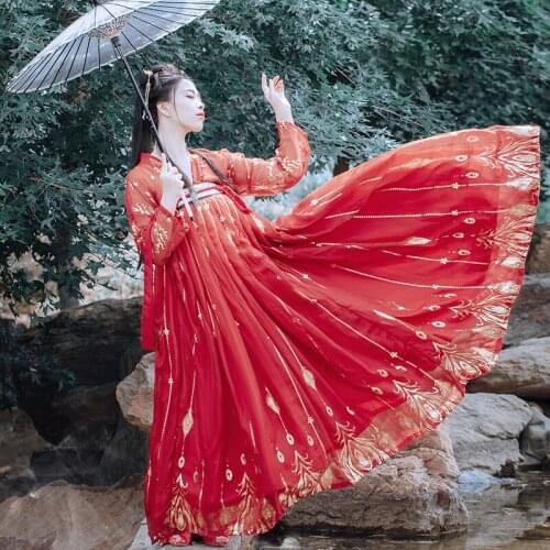 Red Hanfu Traditional Clothes Ladies Chinese National Folk Dance Costume Women Han Dynasty Cosplay Clothing Hanfu Dress DQS4345