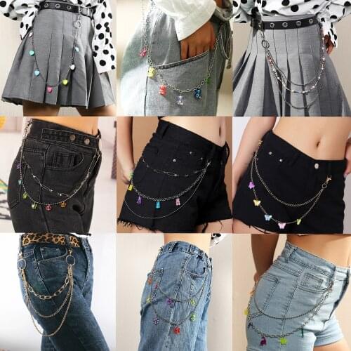 2021 Punk Women Colorful Multilayer Metal Chains Acrylic Bear Butterfly Heart Waistband Belly Belt Chains For Women Gift