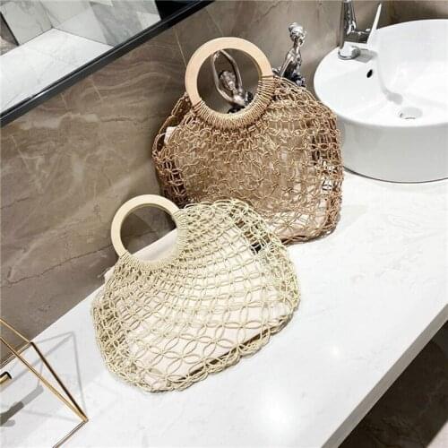 Female Handbag Adults Solid Color Hollow Out Beach Bag with Inner Pocket for Women Beige/Light Brown