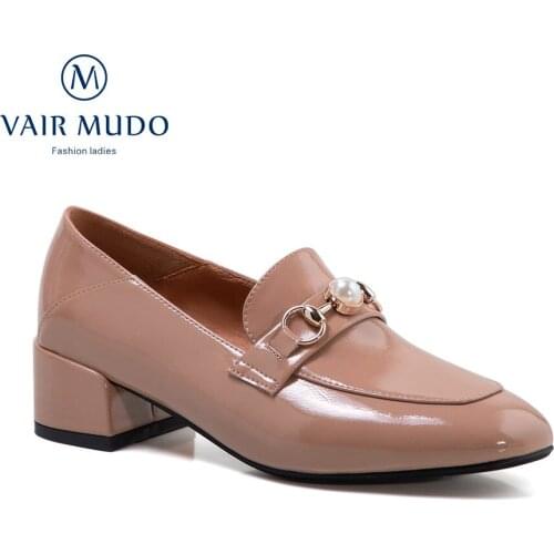 VAIR MUDO Women Pumps Shoes Loafers Square Heel Solid Office & Career ELEGANT White Black Pink Spring/Autumn Shoes FootwearD259L