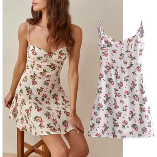 Jenny&Dave 2021 Summer Dress Women Ins Fashion Blogger Vintage Cherry Print Spaghetti Strap Vestidos De Fiesta De Noche Vestidos