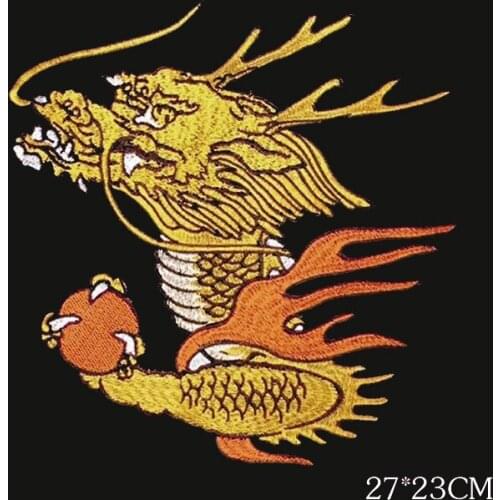 1Pcs 27*23cm Exquisite gold embroidery dragon cloth paste patches the flying dragon stickers sewn clothes decorated A580