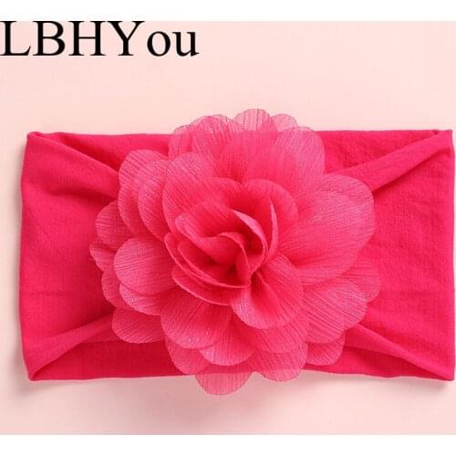 1pcs Newborn Baby Girls Width Nylon Headbands,Cute Chiffon Flowers Toddler Girls Turban Head Wraps Head Wear 12 colors