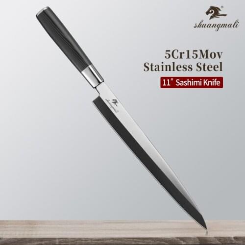 11 Inch Slicing Fish Sashimi Salmon Knife 5Cr15MoV Stainless Steel Japanese Chef Salmon Kitchen Cleaver Sushi Filleting Knife