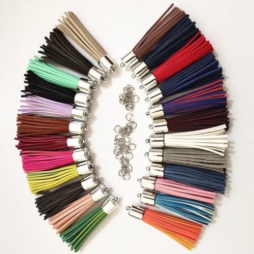 24 Color 100 pcs Silver KC Gold Cap Leather Tassel + Circle DIY Part Jewelry Accessories Making Pendant For Key chains Earrings