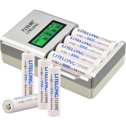 4pcs 1.2V AA 3000mAh rechargeable NiMH battery+4pcs 1.2V AAA 1250mAh rechargeable battery+1pcs Universal AA AAA battery charger