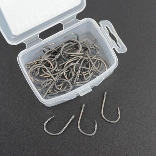 50pcs/ Set Fishing Hook Carbon Steel Wide Crank Offset Fishhook For Soft Worm Lure 2# 4# 6# 8# Barbed Carp Fishing Hooks