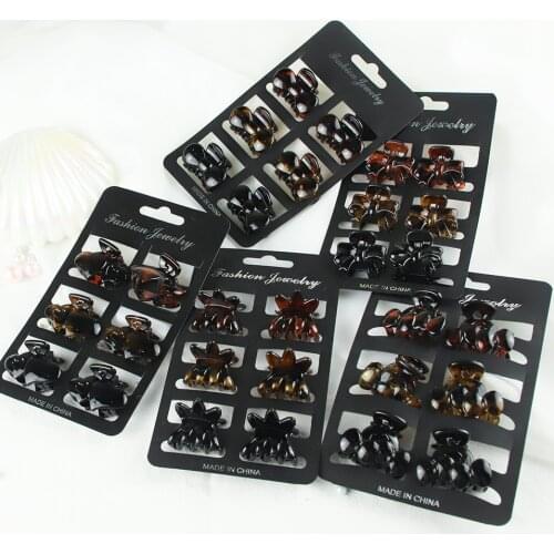 6PCS/Card Tortoiseshell Brown Bow Small Crab Hair Claws Clips Women Girls Simple Plastic Black Barrette Clamp Hair Accessories