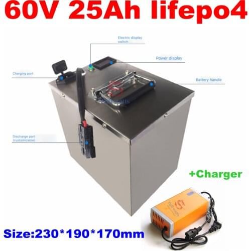 60v lifepo4 electric bike battery 60v 25ah lifepo4 battery pack BMS high power 25000w cleanness car bicycle + 5A charger