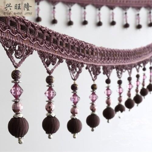 XWL 12Yards/lot Curtain Accessories Beads Lace Tassel Fringes Trim Ribbon DIY Drapery Sewing Valance Textile Curtain Fabrics