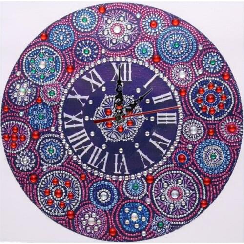 5D DIY Special Shaped Diamond Embroidery Diamond Painting Cross Stitch Clock Purple Mandala Diamond Mosaic Home Decor