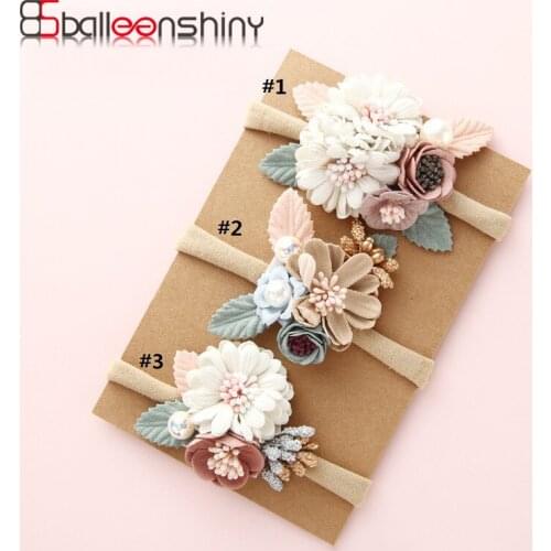 BalleenShiny Sweet Newborn Baby Elastic Headband With Pearl Flower Infant Hairband Princesses Headwear Accessories Photograph