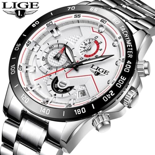 Relogio Masculino LIGE Fashion Mens Watches Top Brand Luxury Wrist Watch Quartz Clock Silver white Watch Waterproof Chronograph