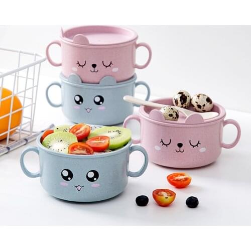 Baby Food Feeding Bowl Wheat Straw Child Dishes Cartoon Animal Toddler Training Bowl BPA Free Kids Dishes