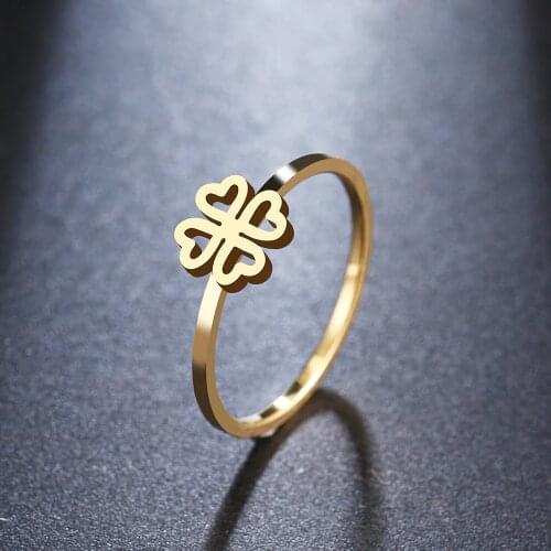 DOTIFI For Women Rings 316L Stainless Steel Lucky Clover Ring Girl Wedding Party Jewelry R321