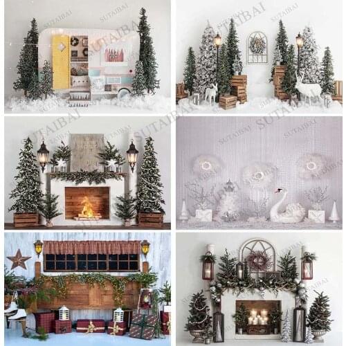 Photography Backdrop Christmas Trees Window Wreath Winter Snow Background Wood House Photocall Photoshoot Prop Custom Photobooth