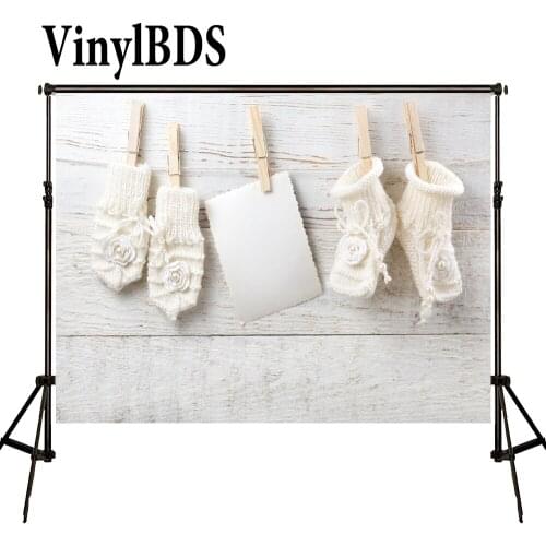VinylBDS Newborn Baby Photographic Background White Wooden Floor Backdrop Retro Suspension Socks Gloves Kids Backdrops
