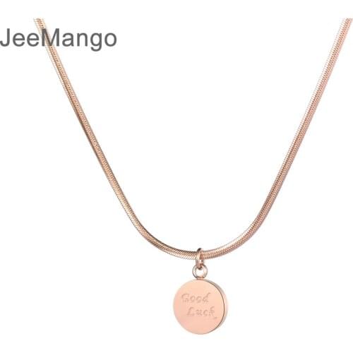 JeeMango Rose Gold Color Round Coin Pendant Good Luck Necklace for Women Simple Disc Charm Necklace Dainty Gifts JN18237