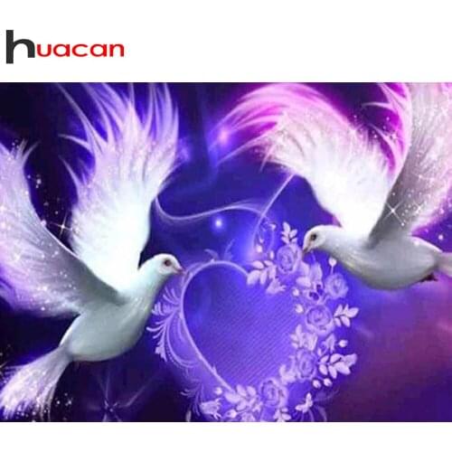 Huacan Full Square/round Diamond Painting Peace Pigeon Mosaic Animal Fantasy Embroidery Home Decor