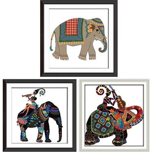 Color Elephant DIY Chinese Needlework Crafts 11CT14CT Animals Printed Pattern Cross Stitch Kit Counted on Canvas Embroidery Sets