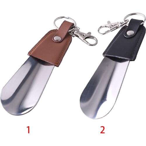 Key Ring Slip Seniors Stainless Steel Spoon Leather Portable Mini Sturdy Shoe Horn