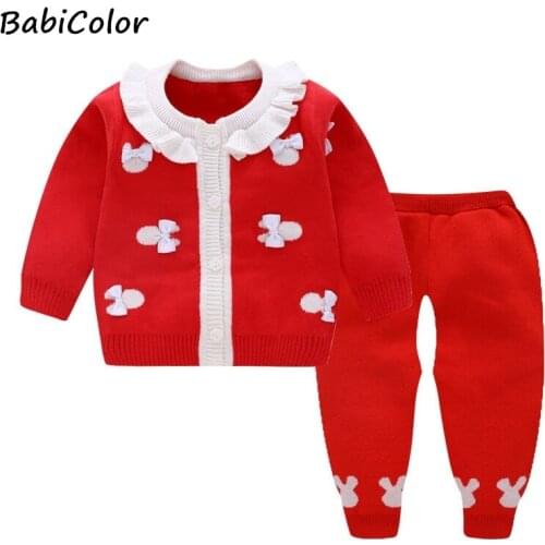 Girls Winter Clothes Set Long Sleeve Sweater Shirt Skirt 2 Pcs Clothing Suit Bow Baby Outfits For Kids Girls Clothes