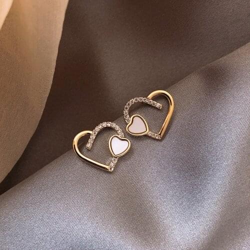 Korean Elegant Cute Gold Crystal Love Heart Stud Earrings For Women Girls Temperament Boucle D'oreille Jewelry Gifts