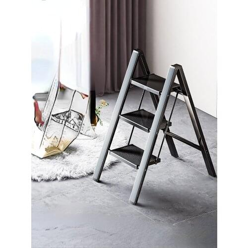 Household Ladder Folding Stair Stretchable Thickened Aluminium Alloy Herringbone Ladder Three-Step Stairs Small Step Ladder