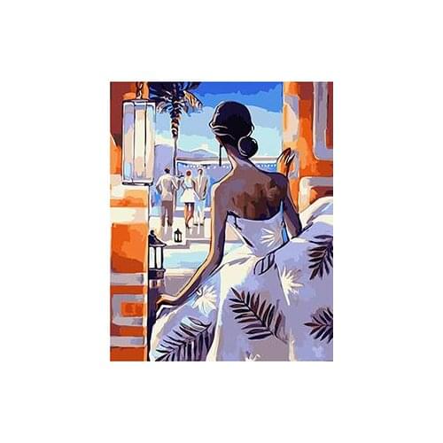 MaHuaf-W613 Seaside banquet Framed unique landscape DIY Painting By Numbers Art Canvas Painting