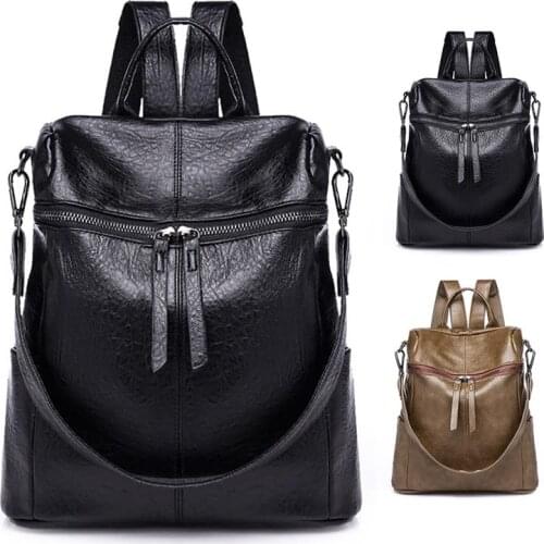 2019 New Fashion Women Backpack PU Leather School Bags For Teenager Girls Large Backpack Retro Solid Shoulder Bags Rucksacks