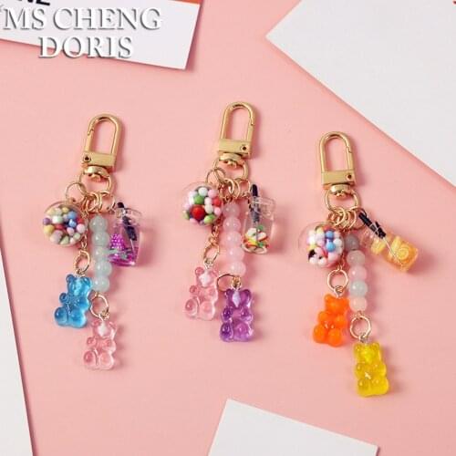 MSCHENGDORIS Bear Key Chain Cute Resin Gummy Bear Keychains Candy Color Animal Charms Girls Jewelry Keyring Pendant Wholesale