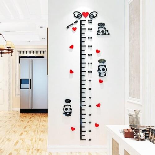 Cartoon Panda Height Measure Wall Sticker 3d Acrylic Decal Kids Room Decor Wall Stickers Baby Nursery Height Ruler Sticker Q