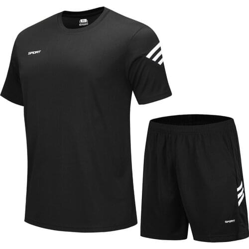 2 pieces set Men letter T-shirt Sports Set GYM Fitness Quick Dry Casual Running Suit Summer Jogger Short Sleeve Shorts