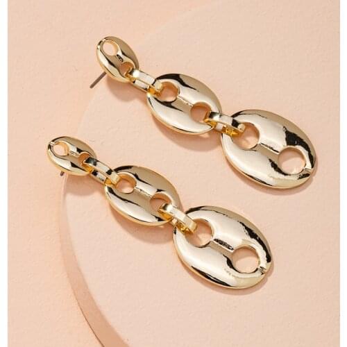 GSOLD New Trendy Geometric Tassel Pig Nose Chain Drop Earring Simple Hollow Metal Classic Dangle Earring Women Party Jewelry