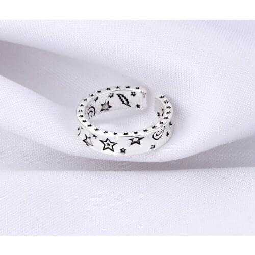 KSRA Vintage Ancient Silver Color Happy Smiling Face Open Rings for Women Punk Hip Hop Adjustable Ring Fashion Jewelry Best Gift